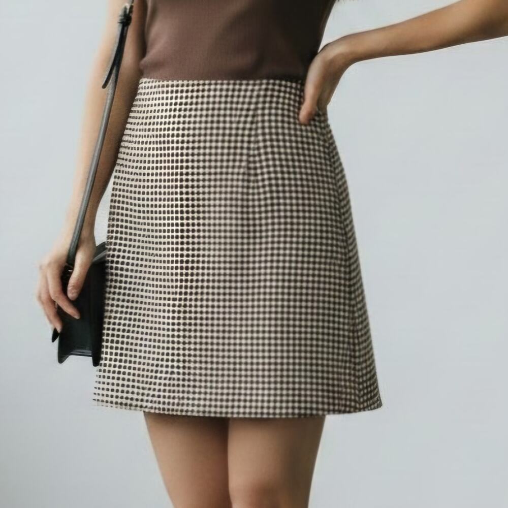 Cupshe Retro Mini Skirt Brown Houndstooth Women's Size S NWT